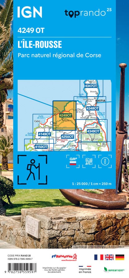 Carte de randonnée IGN TOP 25 n° 4249 OT - L'île Rousse (PNR de Corse) carte de randonnée IGN 