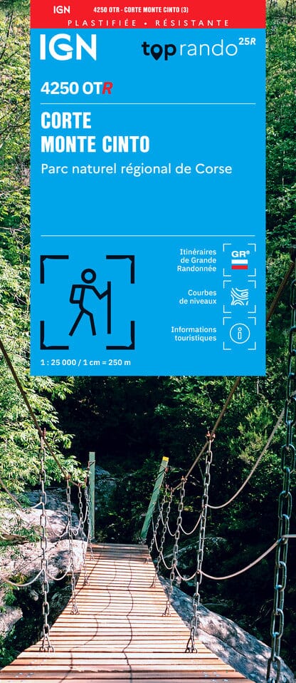 Carte de randonnée IGN TOP 25 n° 4250 OTR (Résistante) - Corte & Monte Cinto (PNR de Corse) carte de randonnée IGN 