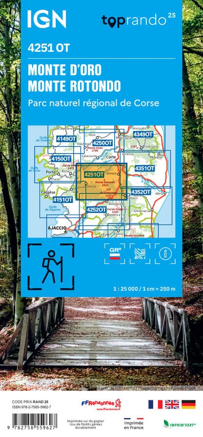 Carte de randonnée IGN TOP 25 n° 4251 OT - Monte d'Oro, Monte Rotondo (PNR de Corse) carte de randonnée IGN 