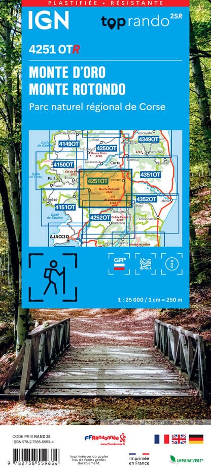 Carte de randonnée IGN TOP 25 n° 4251 OTR - Monte d'Oro, Monte Rotondo (Corse) carte de randonnée IGN 