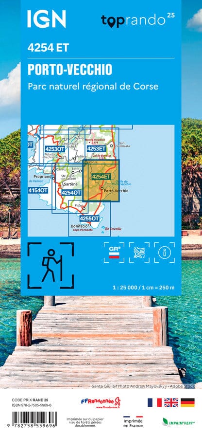 Carte de randonnée IGN TOP 25 n° 4254 ET - Porto-Vecchio (PNR de Corse) carte de randonnée IGN 