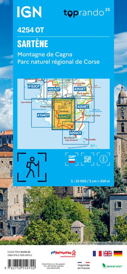 Carte de randonnée IGN TOP 25 n° 4254 OT - Sartène, Montagne de Cagna (PNR de Corse) carte de randonnée IGN 