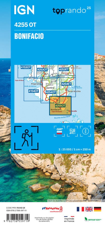 Carte de randonnée IGN TOP 25 n° 4255 OT - Bonifacio (Corse) carte de randonnée IGN 