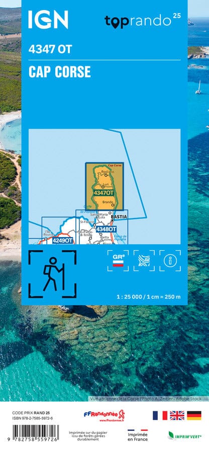 Carte de randonnée IGN TOP 25 n° 4347 OT - Cap Corse carte de randonnée IGN 
