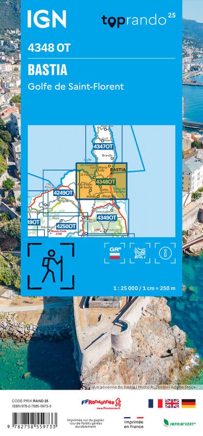 Carte de randonnée IGN TOP 25 n° 4348 OT - Bastia, Golfe de St-Florent (Corse) carte de randonnée IGN 