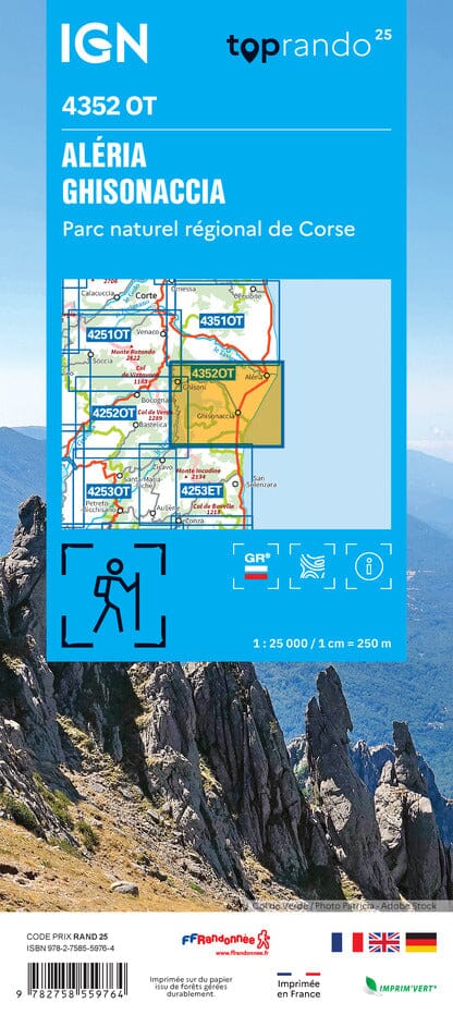 Carte de randonnée IGN TOP 25 n° 4352 OT - Aléria, Ghisonaccia (Corse) carte de randonnée IGN 