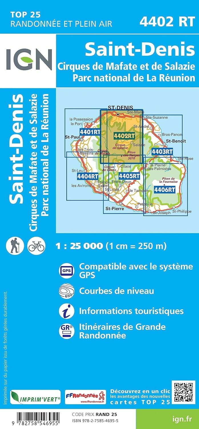 Carte de randonnée IGN TOP 25 n° 4402 RT - Saint Denis (Ile de la Réunion, Centre et Nord) carte de randonnée IGN 