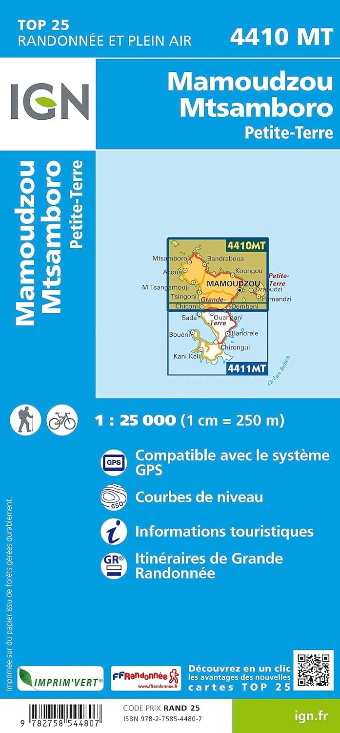 Carte de randonnée IGN TOP 25 n° 4410 MT - Mayotte Nord (archipel des Comores), Mamoudzo, Mtsambroro carte de randonnée IGN 
