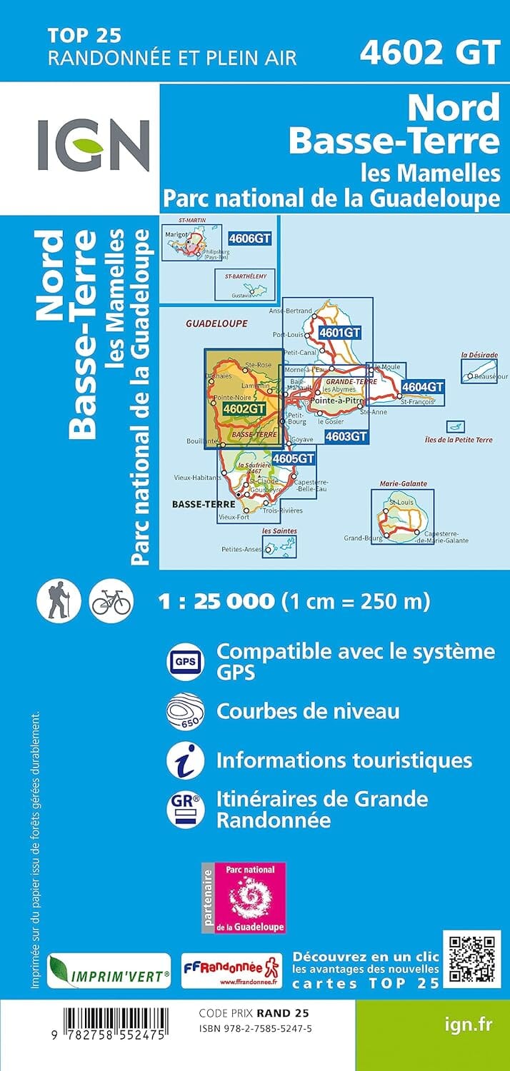 Carte de randonnée IGN TOP 25 n° 4602 GT - Nord de Basse-Terre (Guadeloupe) carte de randonnée IGN 