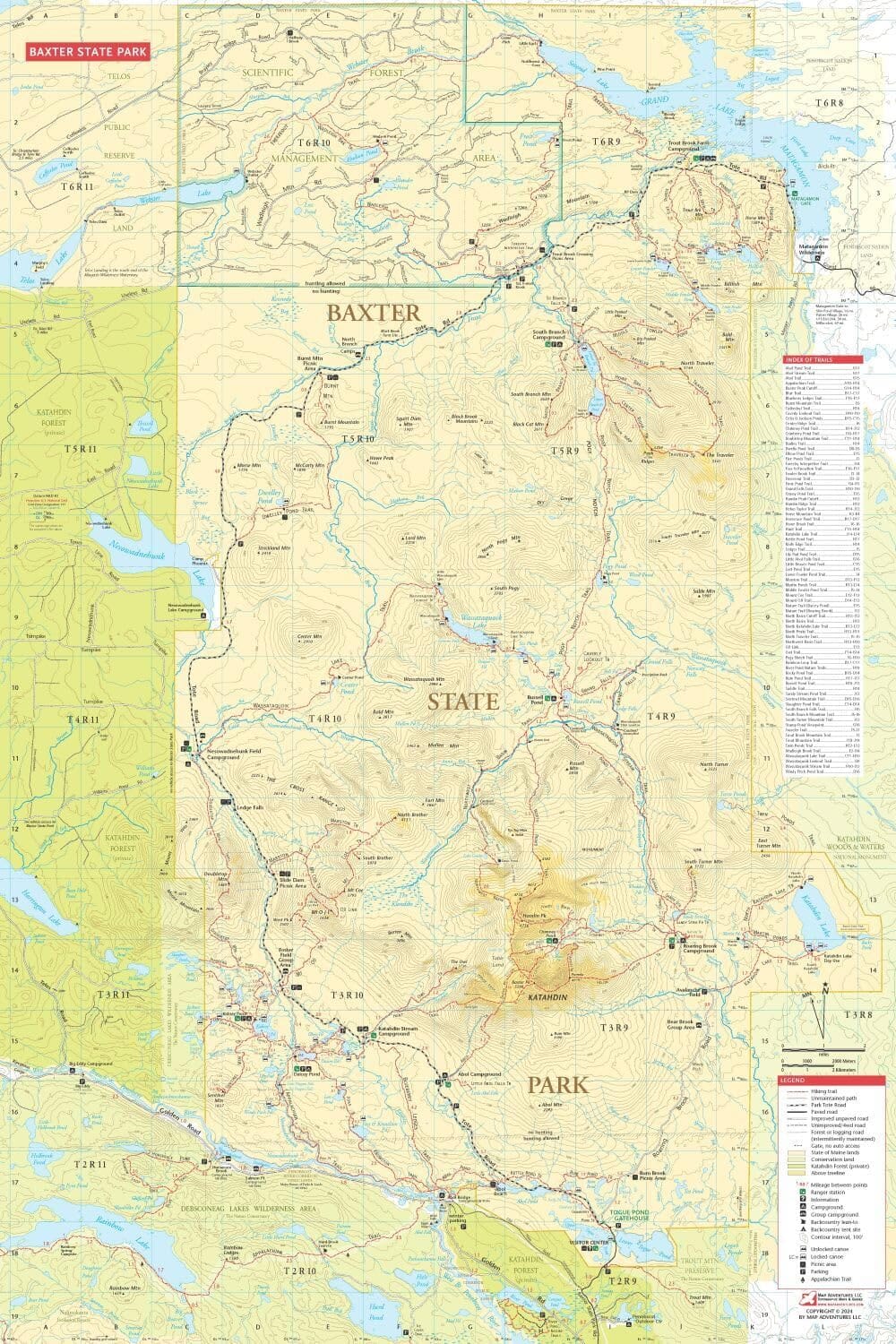 Carte de randonnée imperméable - Katahdin & parc d'État de Baxter | Map Adventures carte de randonnée Map Adventures 