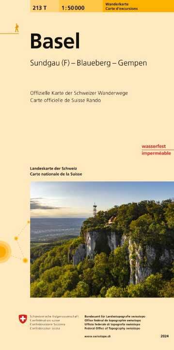 Carte de randonnée imperméable n° 213T - Basel (Suisse) | Swisstopo - Excursions au 1/50 000 carte de randonnée Swisstopo