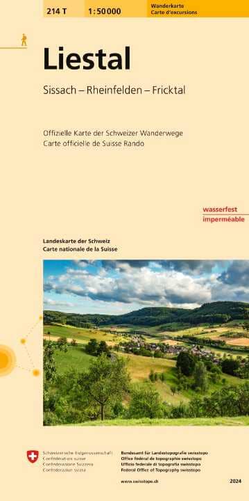 Carte de randonnée imperméable n° 214T - Liestal (Suisse) | Swisstopo - Excursions au 1/50 000 carte de randonnée Swisstopo