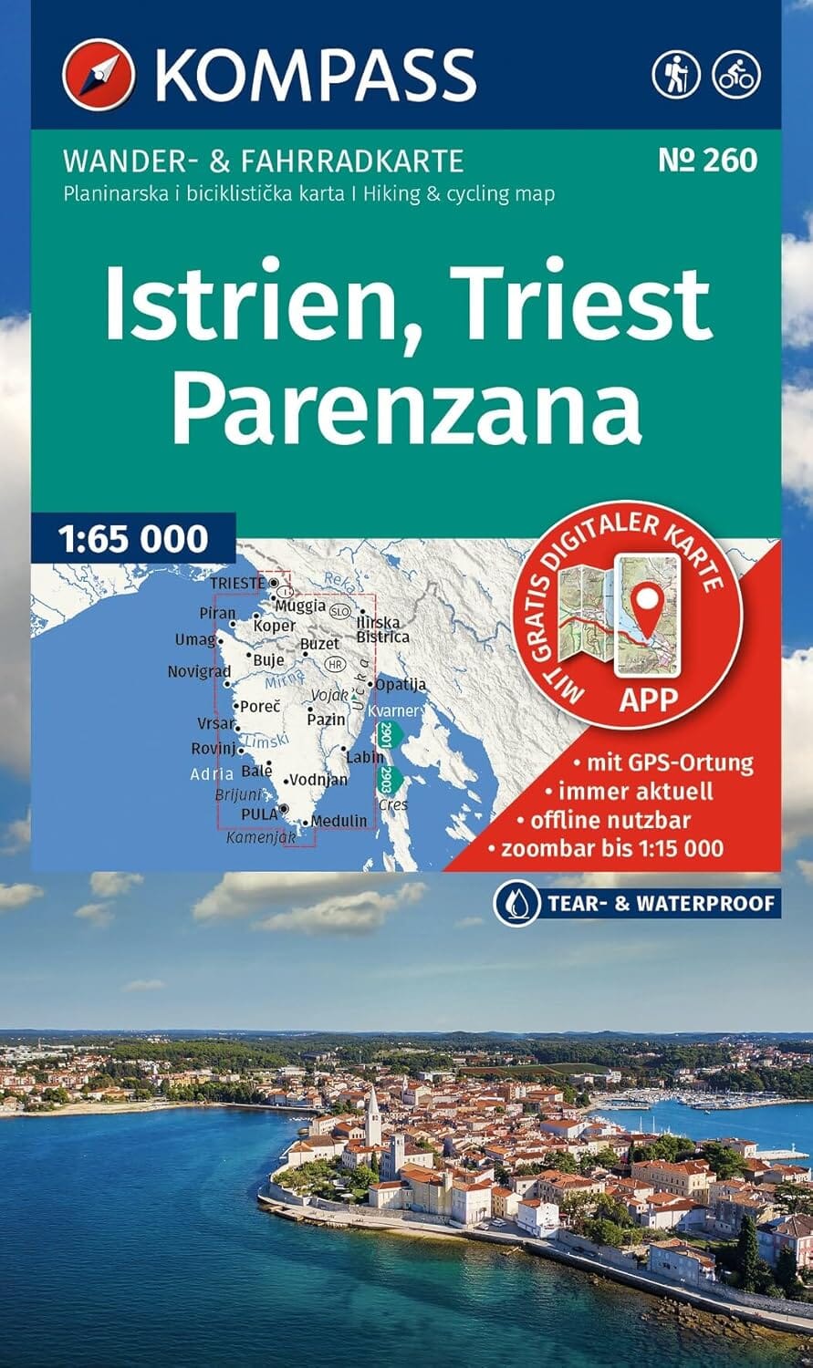 Carte de randonnée - Istrie, Trieste & Parenzana | Kompass carte de randonnée Kompass 