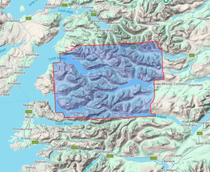 Carte de randonnée - Knoydart, Kintail, Glen Shiel | Harvey Maps - Superwalker maps carte de randonnée Harvey Maps 