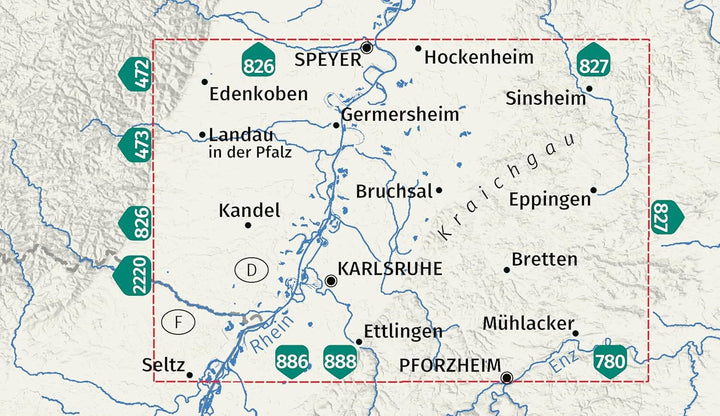 Carte de randonnée - Kraichgau, Karlsruhe, Landau, Spire, Sinsheim, Eppingen, Bretten & Pforzheim | Kompass 768 - 1:50 000 carte de randonnée Kompass