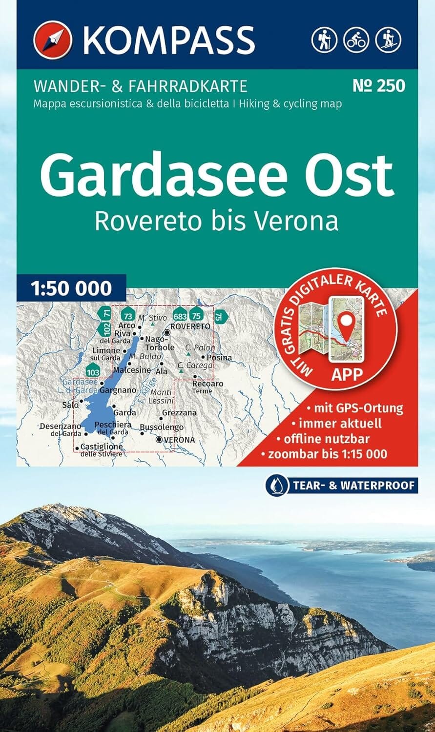 Carte de randonnée - Lac de Garde Est, de Rovereto à Vérone | Kompass 250 - 1:50 000 carte de randonnée Kompass