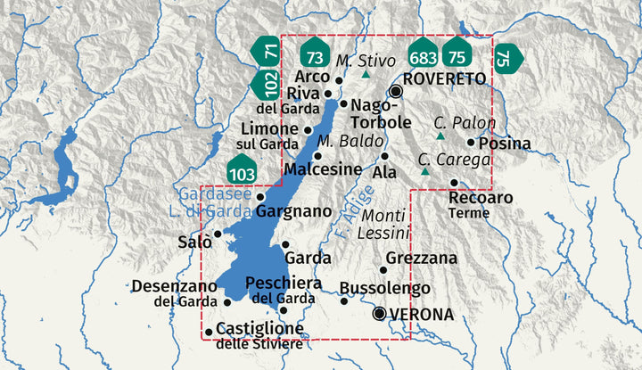 Carte de randonnée - Lac de Garde Est, de Rovereto à Vérone | Kompass 250 - 1:50 000 carte de randonnée Kompass