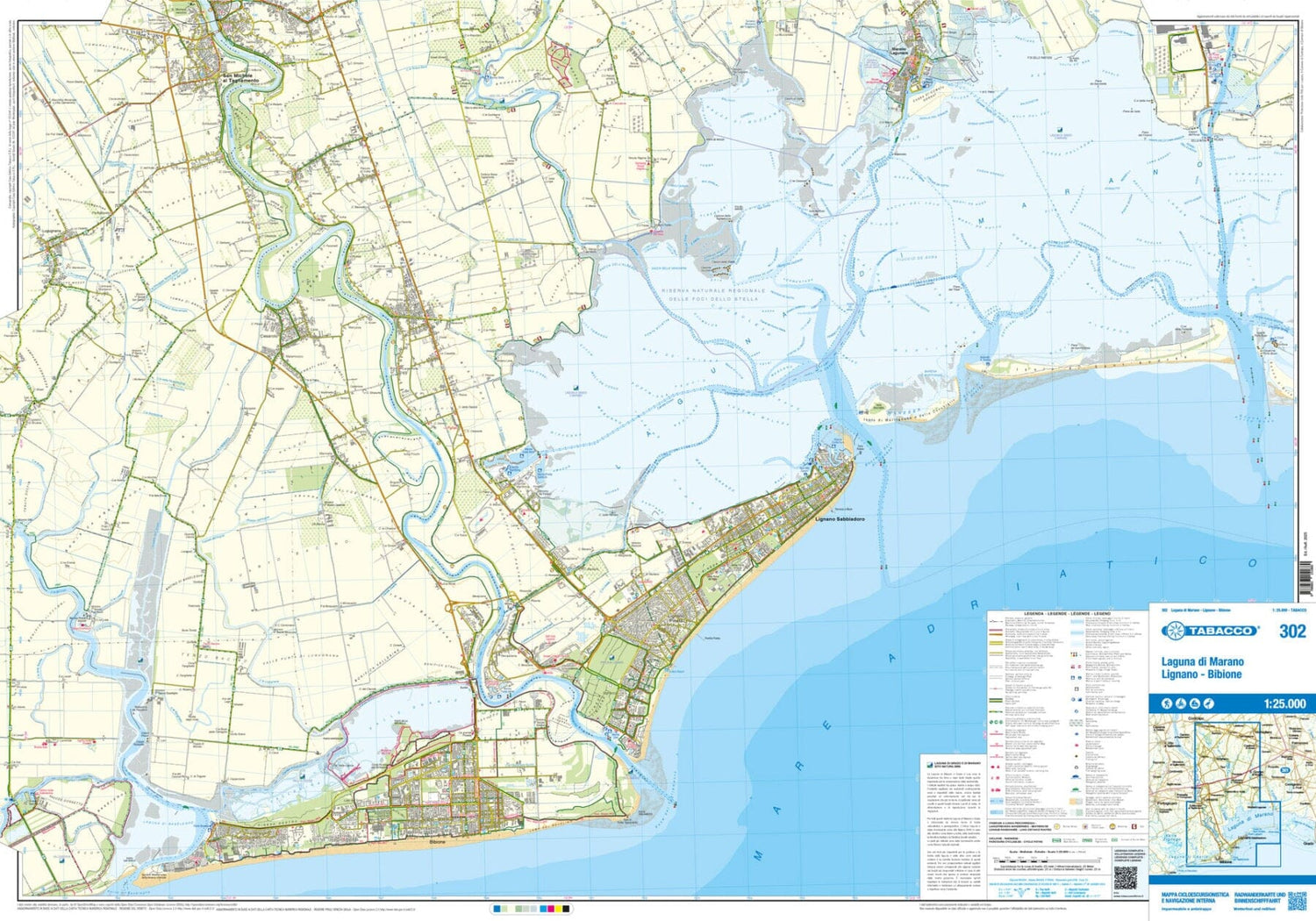 Carte de randonnée - Laguna di Marano, Lignano, Codroipo (Italie) | Tabacco carte de randonnée Tabacco 