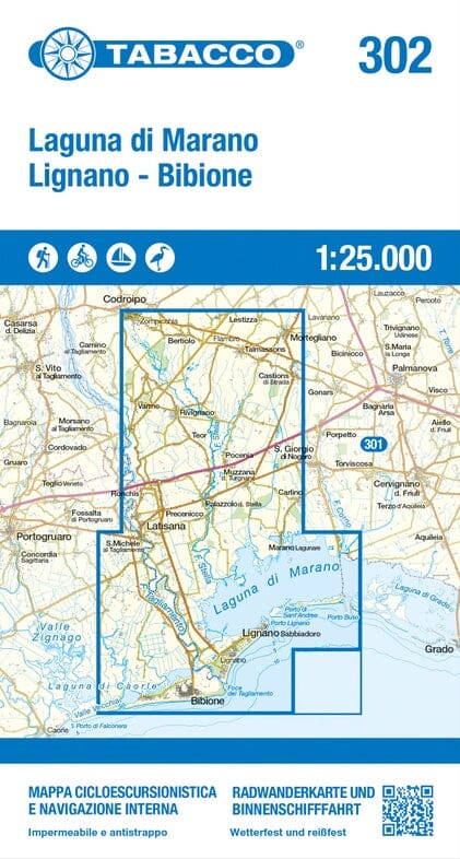 Carte de randonnée - Laguna di Marano, Lignano, Codroipo (Italie) | Tabacco carte de randonnée Tabacco 