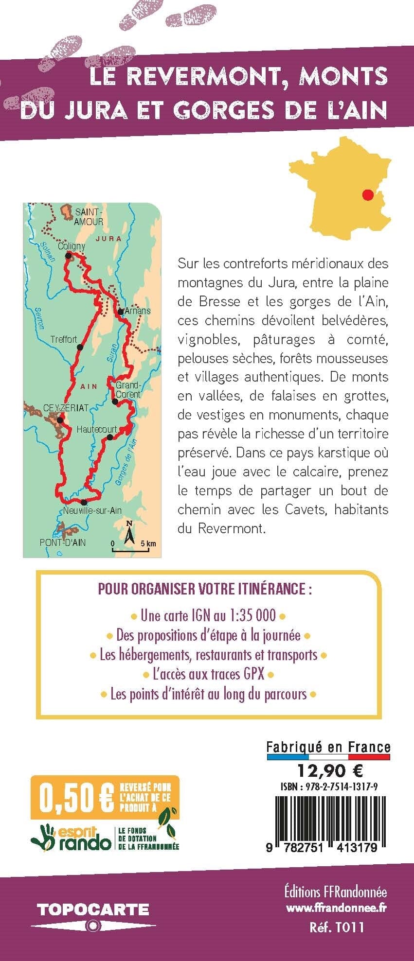 Carte de randonnée - Le Revermont, monts du Jura et gorges de l'Ain | FFRandonnée carte de randonnée FFR - Fédération Française de Randonnée