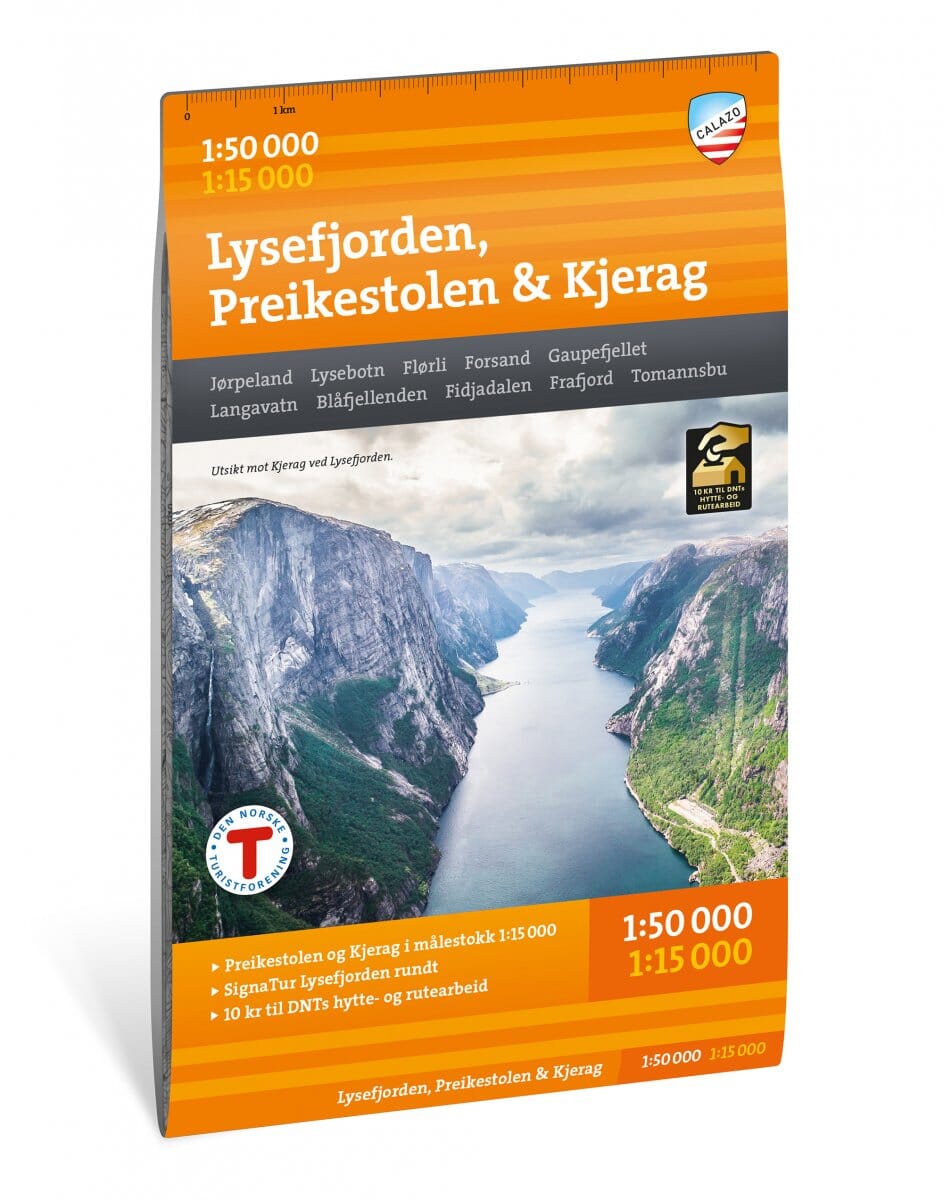 Carte de randonnée - Lysefjorden, Preikestoelen & Kjerag (Norvège) | Calazo - 1/50 000 carte de randonnée Calazo 