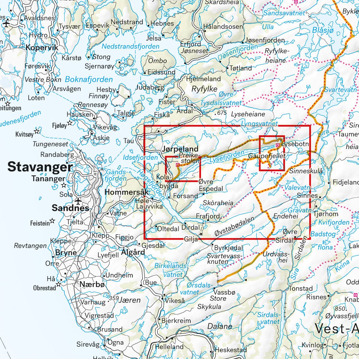 Hiking map - Lysefjorden, Preikestoelen & Kjerag (Norway