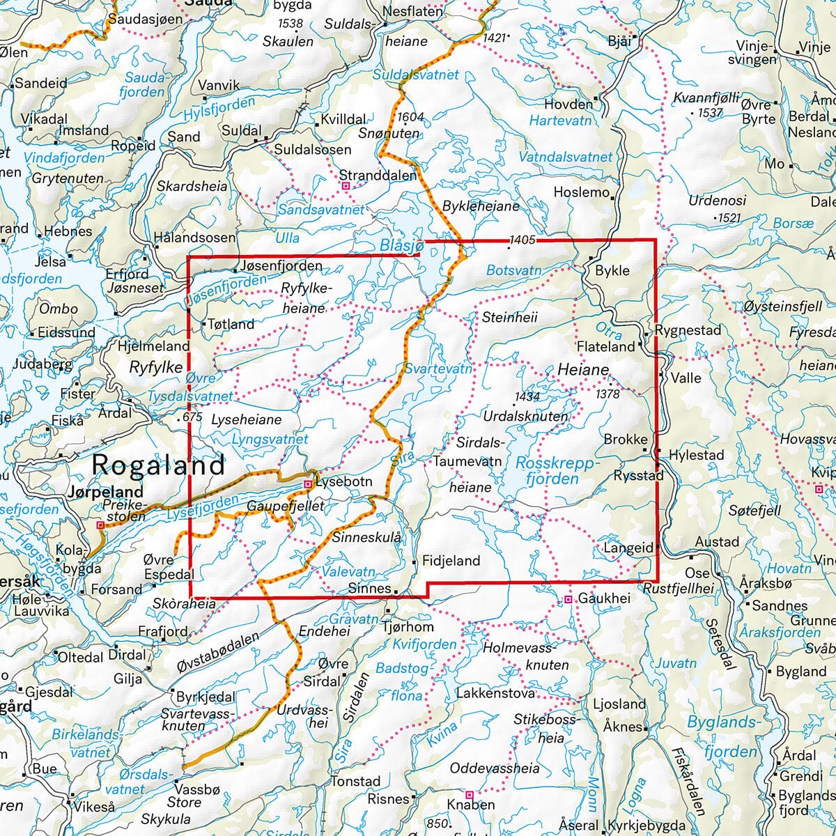 Carte de randonnée - Lyseheiane, Sirdalsheiane & Setesdal Vesthei nord (Norvège) | Calazo - 1/50 000 carte de randonnée Calazo