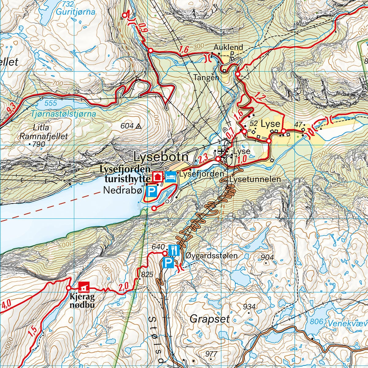 Carte de randonnée - Lyseheiane, Sirdalsheiane & Setesdal Vesthei nord (Norvège) | Calazo - 1/50 000 carte de randonnée Calazo