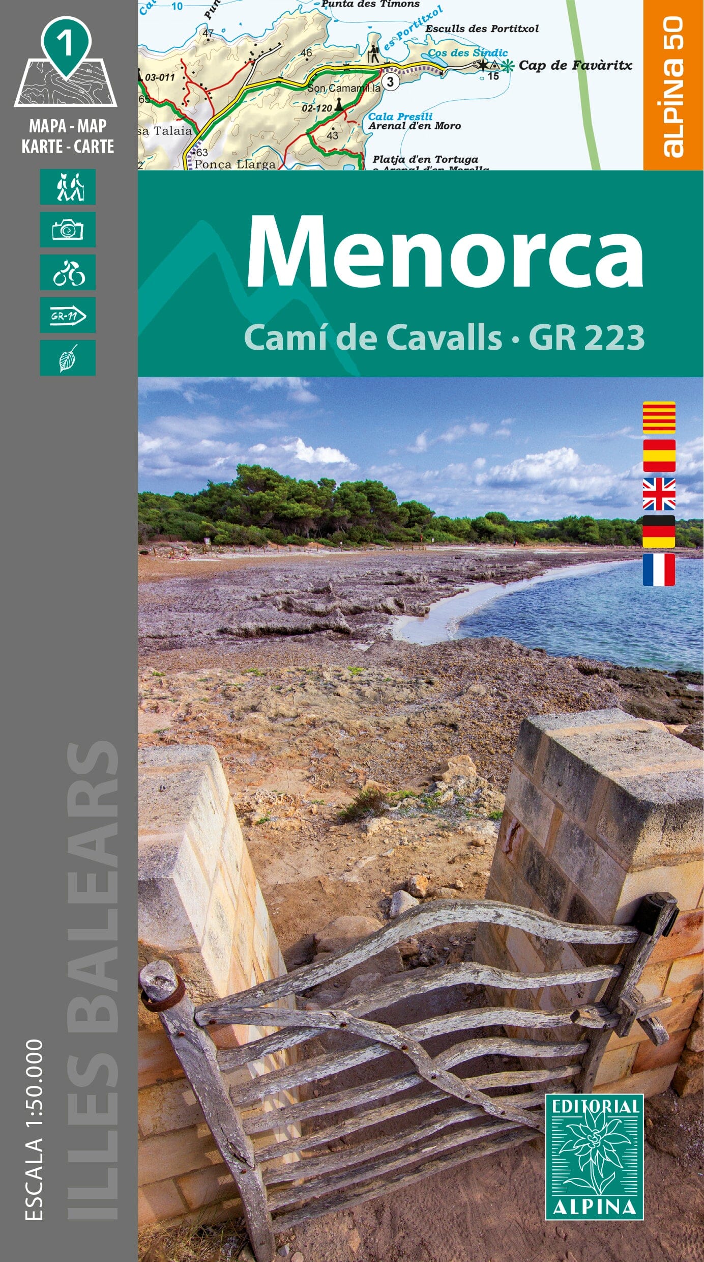 Carte de randonnée - Minorque, Cami de Cavall GR223 (îles Baléares) | Alpina carte de randonnée Editorial Alpina