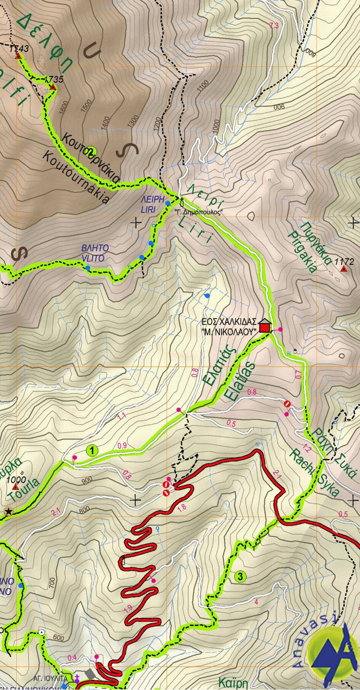 Carte de randonnée - Mont Dirfis, Mont Xerovouni, Eubée| Anavasi carte de randonnée Anavasi 