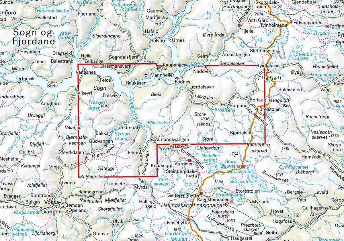 Carte de randonnée - Nærøyfjorden & Lærdalen (Norvège) | Calazo - 1/50 000 carte de randonnée Calazo 