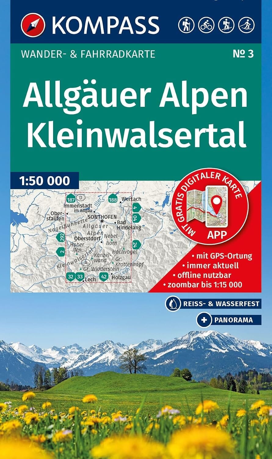 Carte de randonnée n° 003 - Allgäuer Alpen, Kleinwalsertal (Allemagne) | Kompass - 1:50 000 carte de randonnée Kompass 