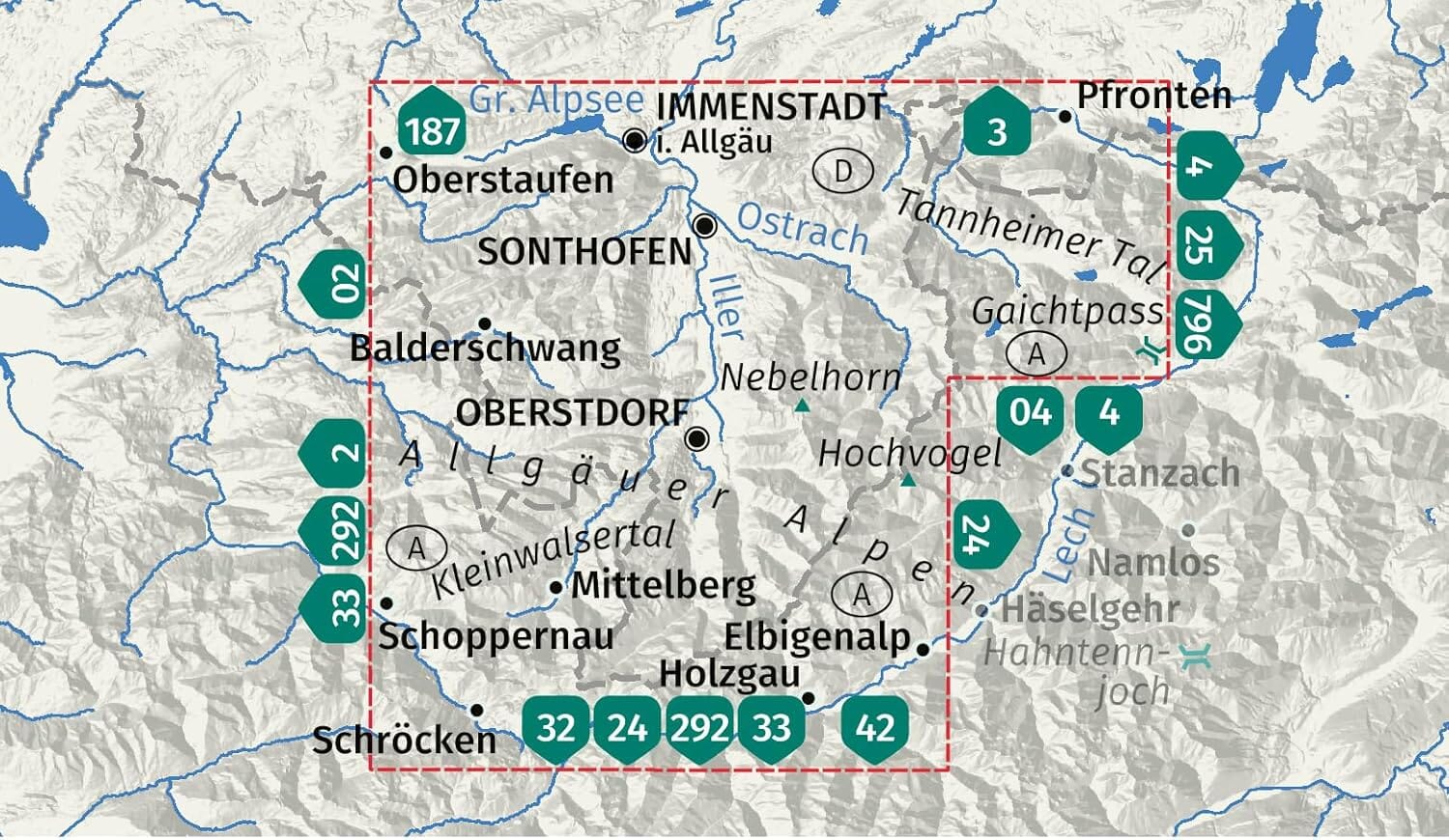 Carte de randonnée n° 003 - Allgäuer Alpen, Oberstdorf, Sonthofen, Kleinwalsertal, Tannheimer Tal (Allemagne) | Kompass carte de randonnée Kompass 