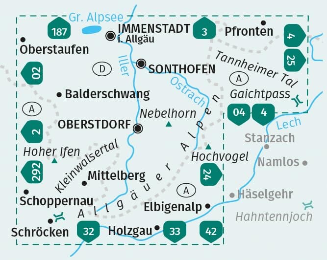 Carte de randonnée n° 003 - Allgäuer Alpen, Oberstdorf, Sonthofen, Kleinwalsertal, Tannheimer Tal (Allemagne) | Kompass carte pliée Kompass 