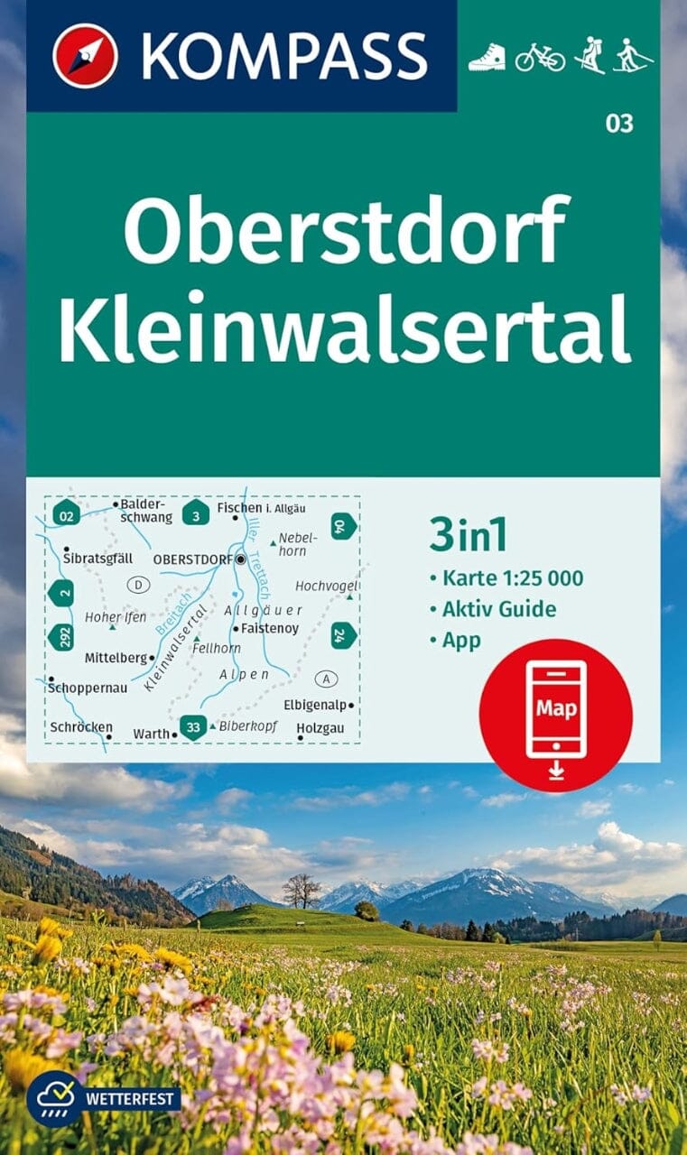 Carte de randonnée n° 003 - Oberstdorf, Kleinwalsertal (Allemagne) | Kompass carte de randonnée Kompass