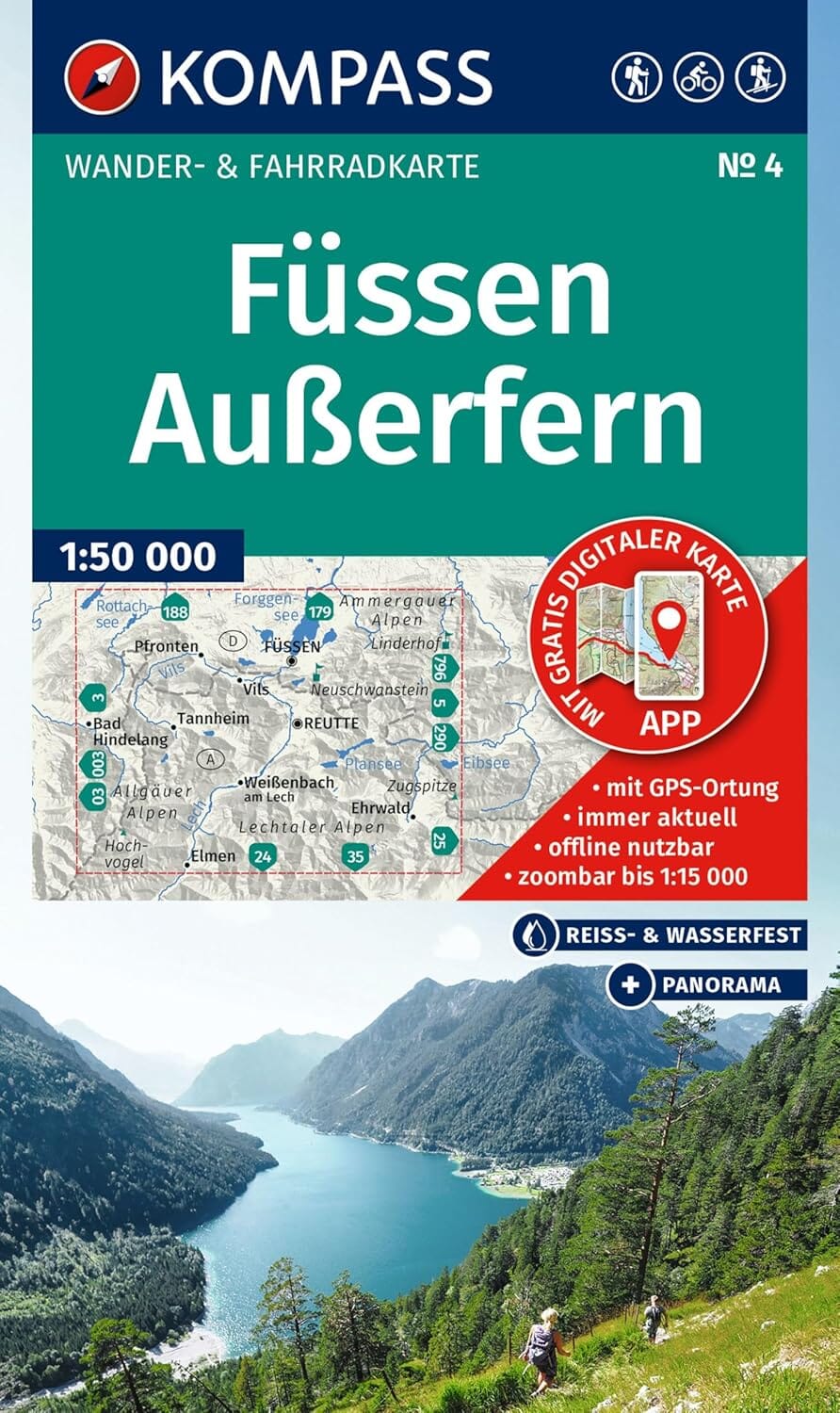 Carte de randonnée n° 004 - Füssen, Außerfern (Allemagne, Autriche) | Kompass carte de randonnée Kompass