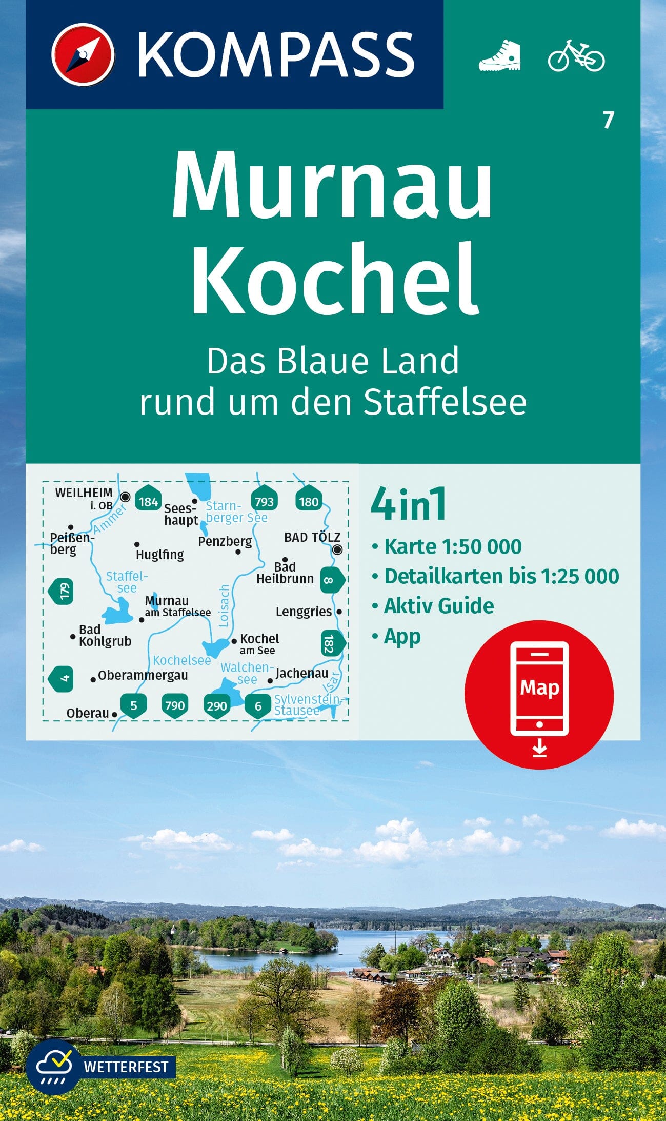 Carte de randonnée n° 007 - Murnau, Kochel - Das blaue Land rund um den Staffelsee (Allemagne) | Kompass carte de randonnée Kompass