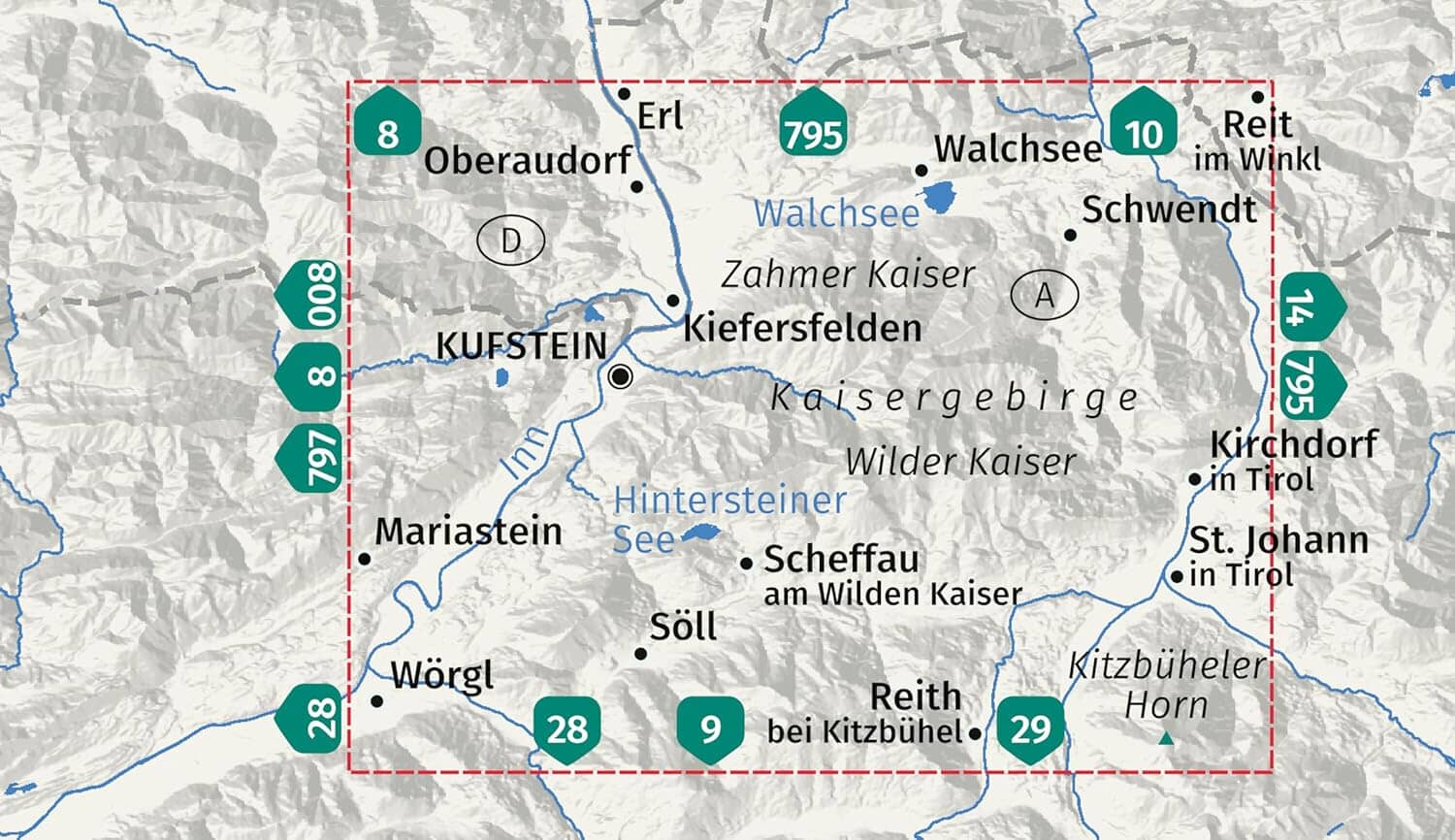 Carte de randonnée n° 009 - Kufstein, Walchsee St. Johann in Tirol (Tyrol, Autriche) | Kompass carte de randonnée Kompass 