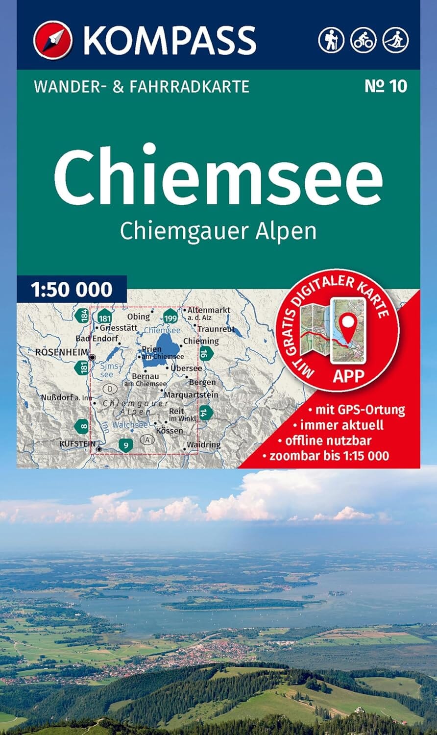 Carte de randonnée n° 010 - Chiemsee, Chiemgauer Alpen (Allemagne) | Kompass carte de randonnée Kompass 