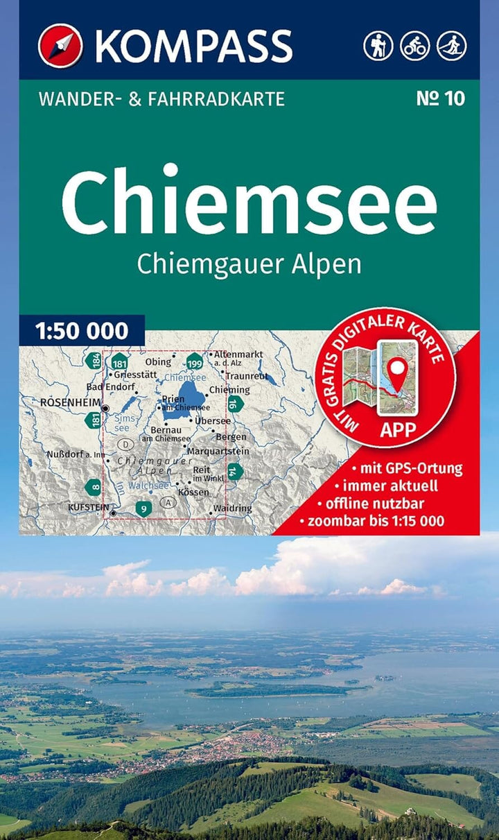 Carte de randonnée n° 010 - Chiemsee, Chiemgauer Alpen (Allemagne) | Kompass carte de randonnée Kompass 