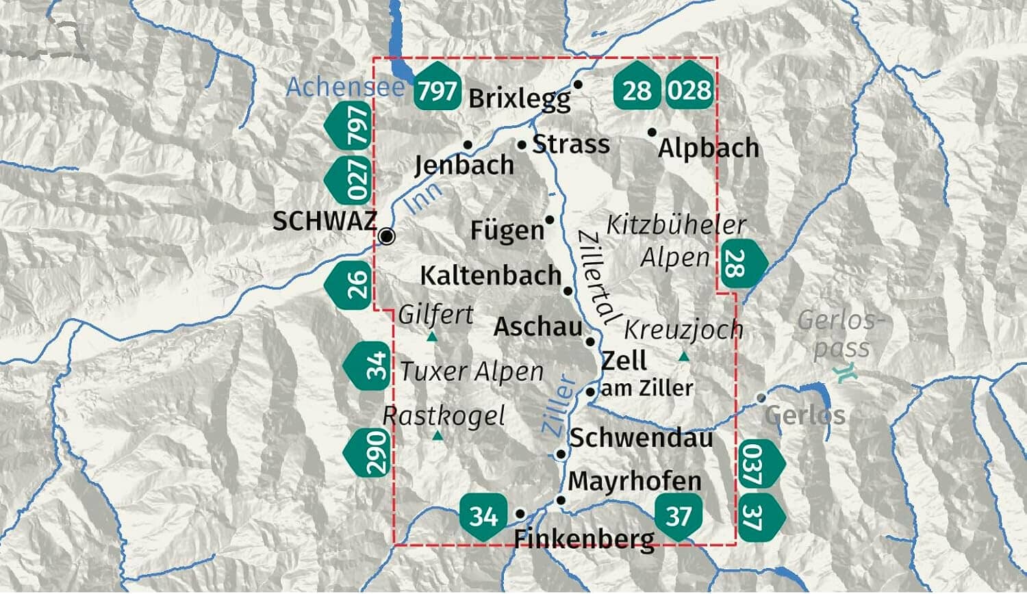 Carte de randonnée n° 010 - Zillertal, Jenbach à Mayrhofen (Autriche) | Kompass carte de randonnée Kompass 