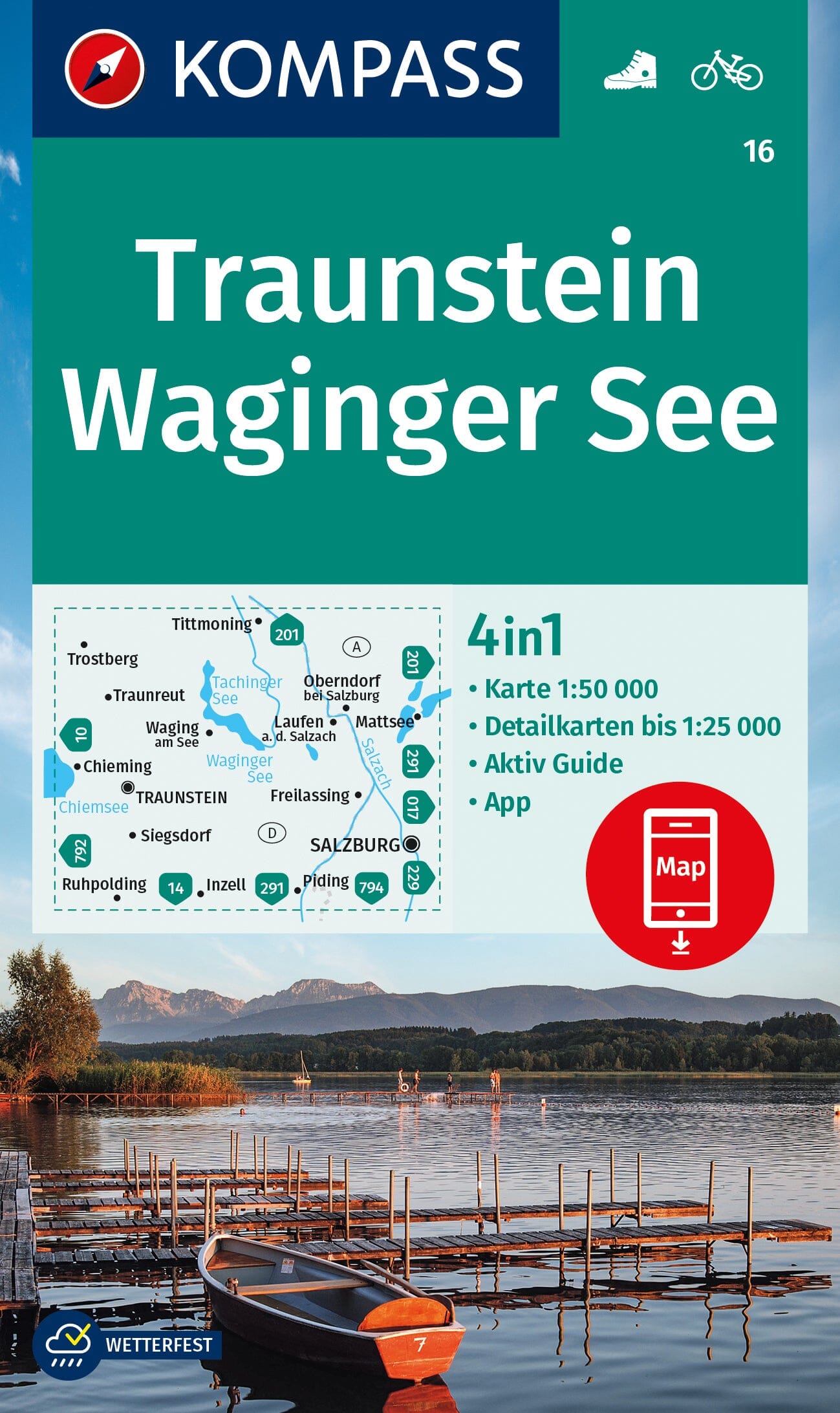 Carte de randonnée n° 016 - Traunstein, Waginger See (Allemagne) | Kompass carte de randonnée Kompass