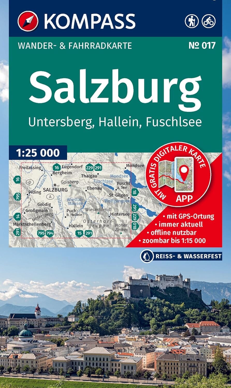 Carte de randonnée n° 017 - Salzburg, Untersberg, Hallein, Fuschlsee (Autriche) | Kompass carte de randonnée Kompass