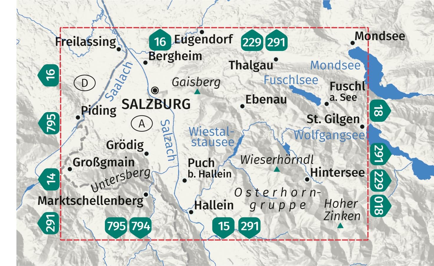 Carte de randonnée n° 017 - Salzburg, Untersberg, Hallein, Fuschlsee (Autriche) | Kompass carte de randonnée Kompass
