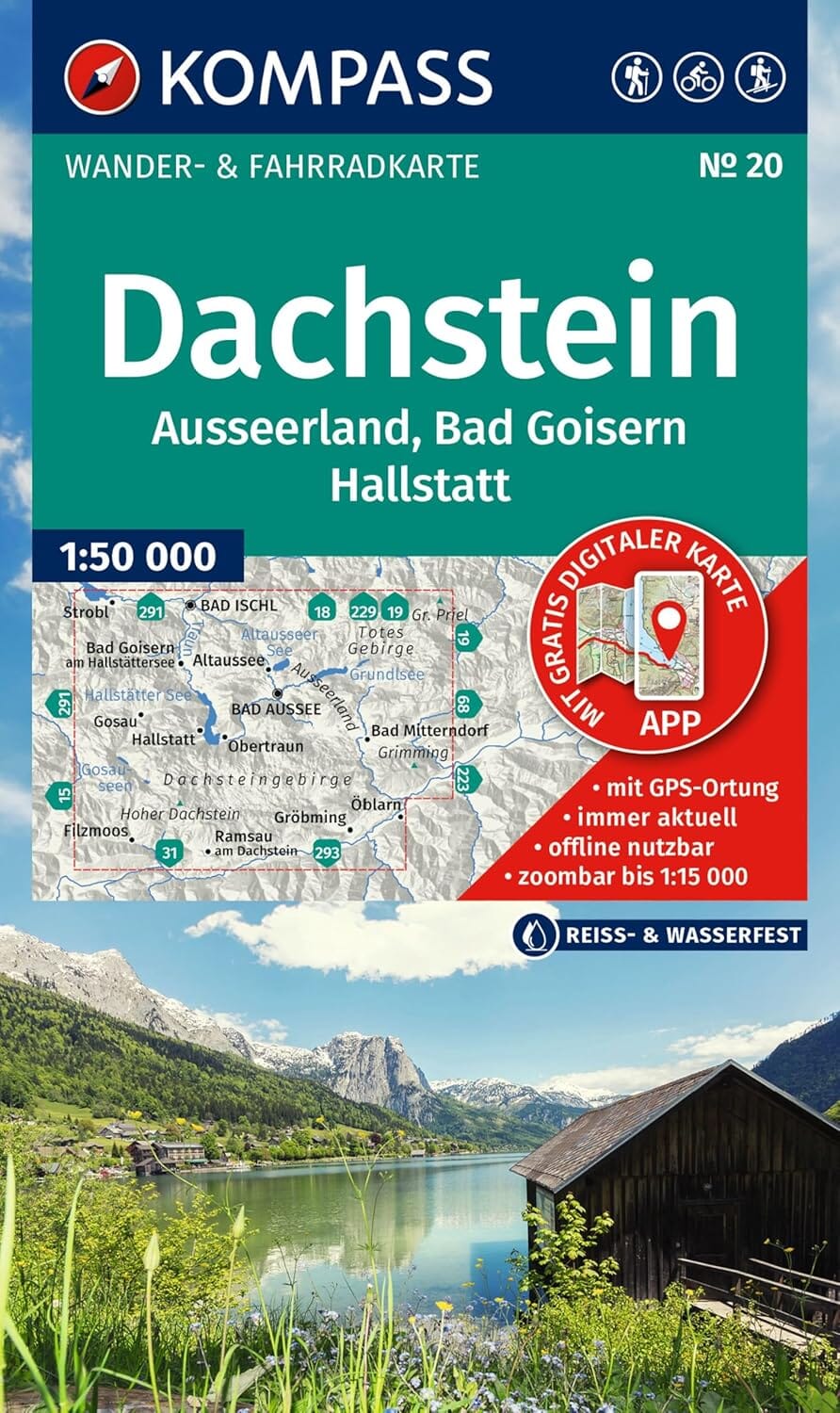 Carte de randonnée n° 020 - Dachstein, Ausseerland, Bad Goisern, Hallstatt (Autriche) | Kompass carte de randonnée Kompass