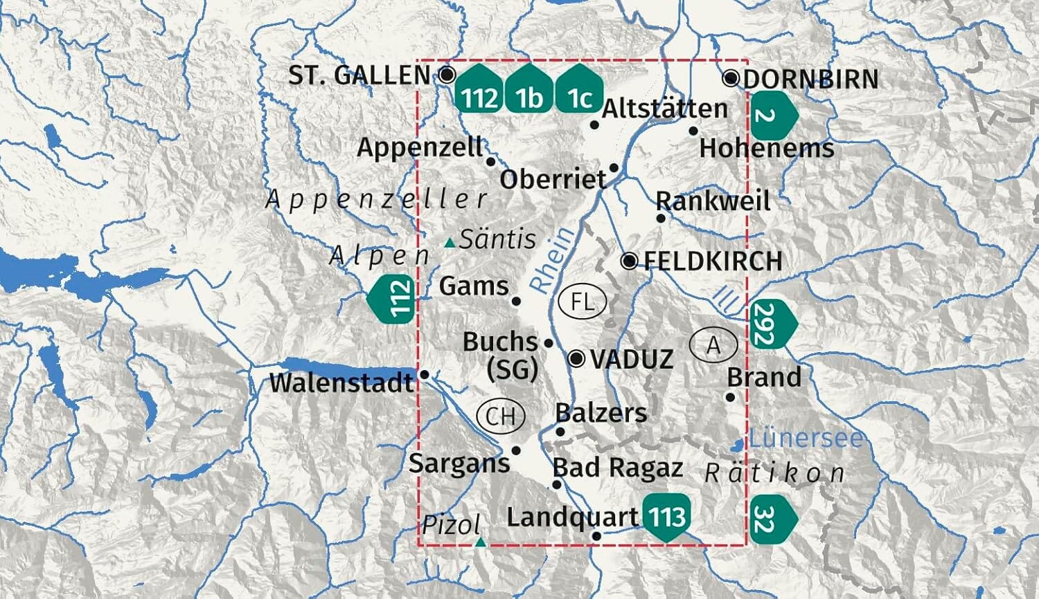 Carte de randonnée n° 021 - Liechstenstein, Feldkirch, Vaduz (Autriche) | Kompass carte de randonnée Kompass