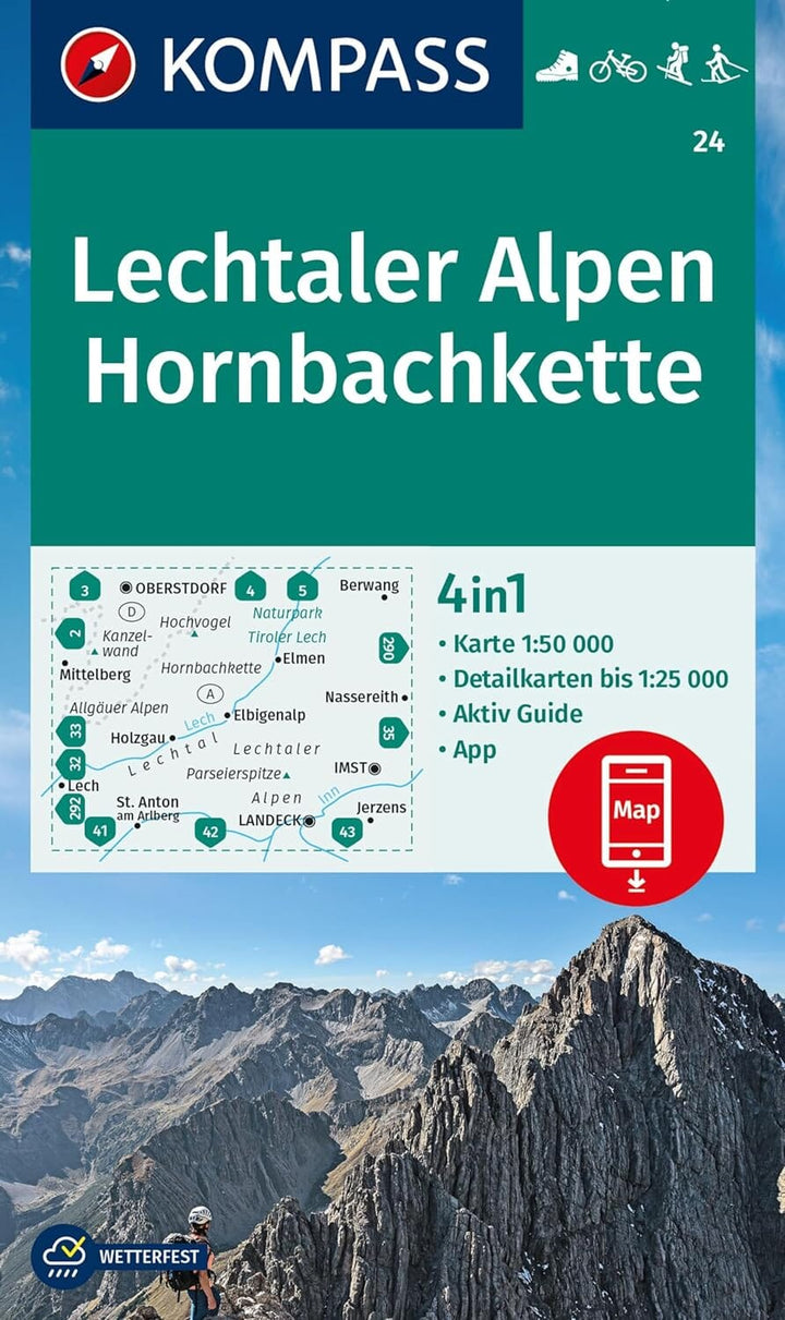 Carte de randonnée n° 024 - Lechtaler Alpen, Hornbachkette (Tyrol, Autriche) | Kompass carte pliée Kompass 