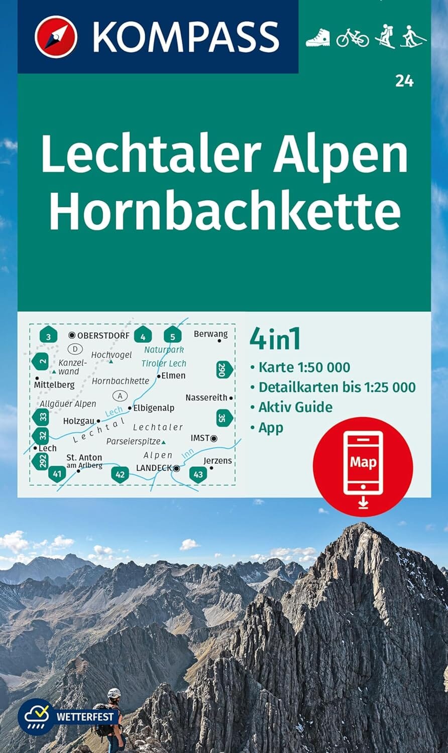 Carte de randonnée n° 024 - Lechtaler Alpen, Hornbachkette (Tyrol, Autriche) | Kompass carte pliée Kompass 