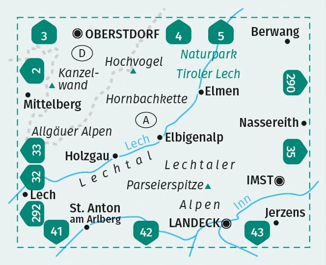 Carte de randonnée n° 024 - Lechtaler Alpen, Hornbachkette (Tyrol, Autriche) | Kompass carte pliée Kompass 