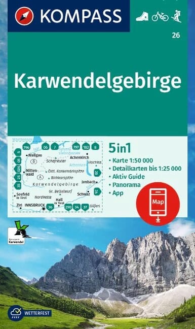 Carte de randonnée n° 026 - Karwendelgebirge + Aktive Guide (Tyrol, Autriche) | Kompass carte de randonnée Kompass